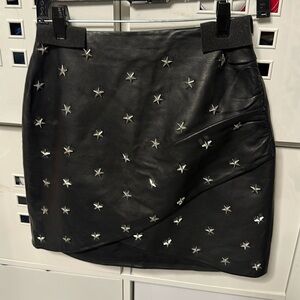 Alice + Olivia Black Lambskin Star Leather High Waist Skirt